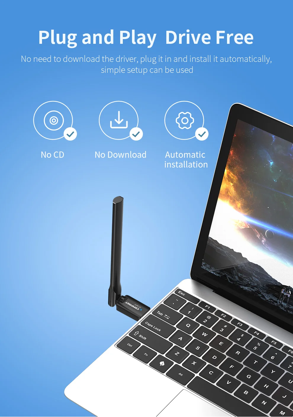 Comfast-Adaptador WiFi 6 USB AX600, tarjeta de red de doble banda de 600Mbps, 802.11AX, 5G, Antena Para PC, Dongle Para PC Win10 11
