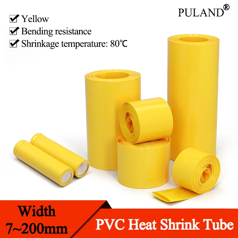 1~20m Yellow 7mm~200mmPVC Heat Shrink Tube 18650 Lipo Battery Pack  Cable Sleeve Lithium Insulated Film Wrap Case Protection