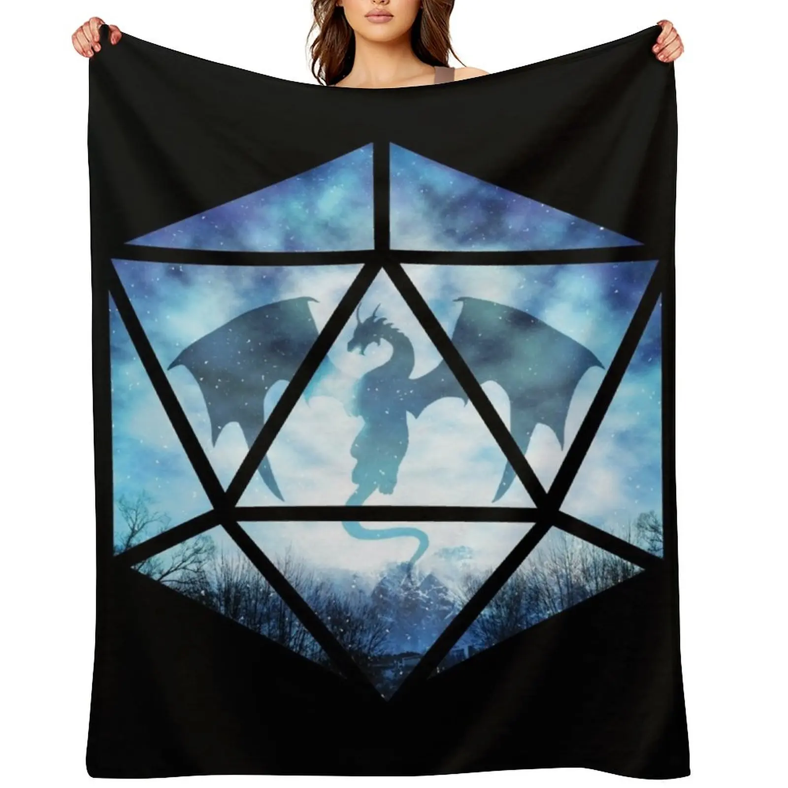

Blue Sky Ice Dragon D20 Throw Blanket Soft Plaid Furrys Loose Blankets