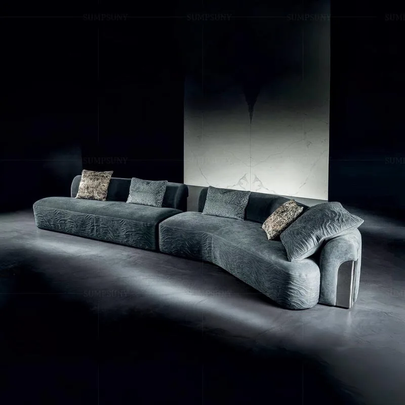 Italian light luxury fabric sofa living room home villa relief printing designer combination frame L-shaped sofa