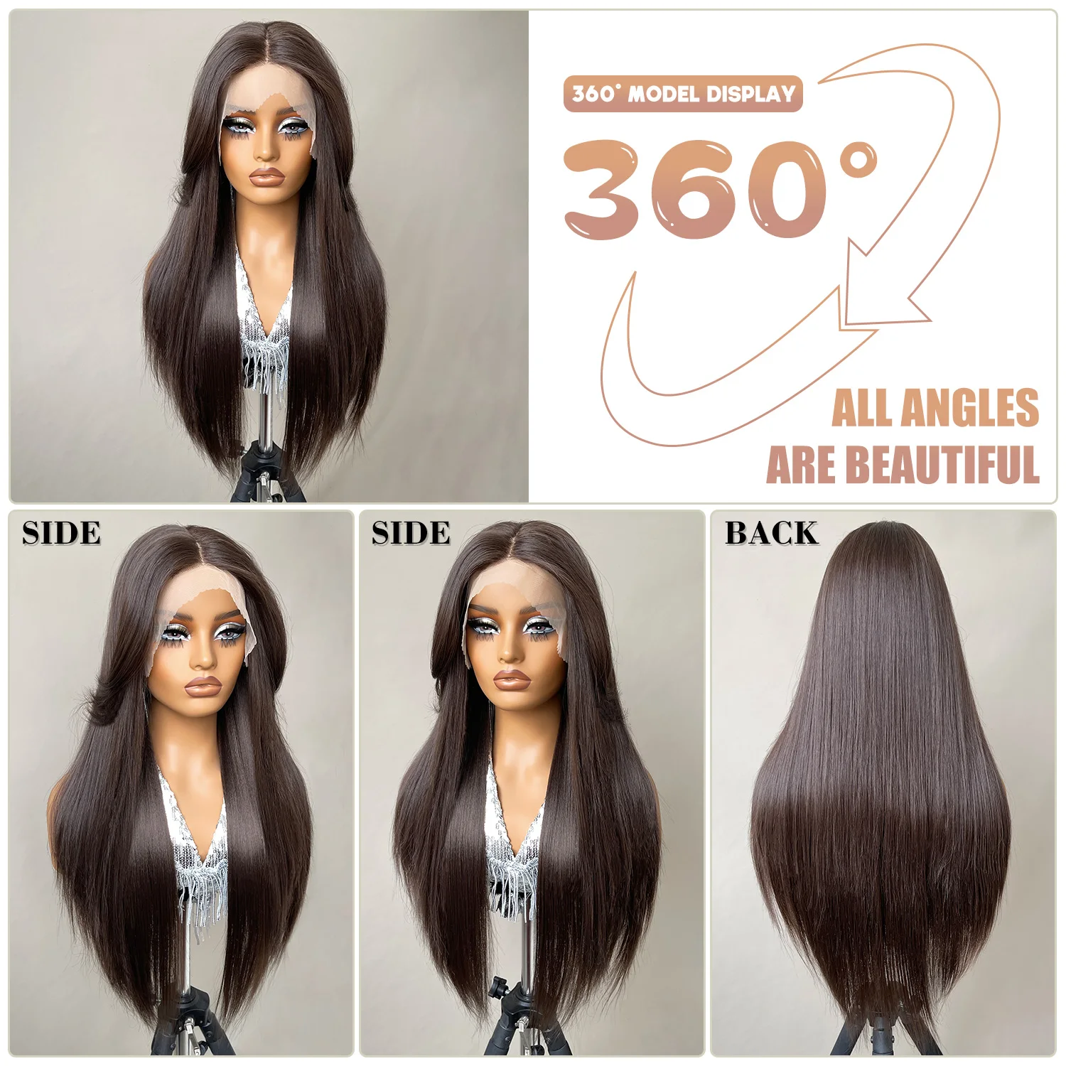 30 Inch Synthetic 13x6 Lace Front Wigs For Black Women Chocolate Brown Long Silky Straight Lace Frontal Wigs For African Female