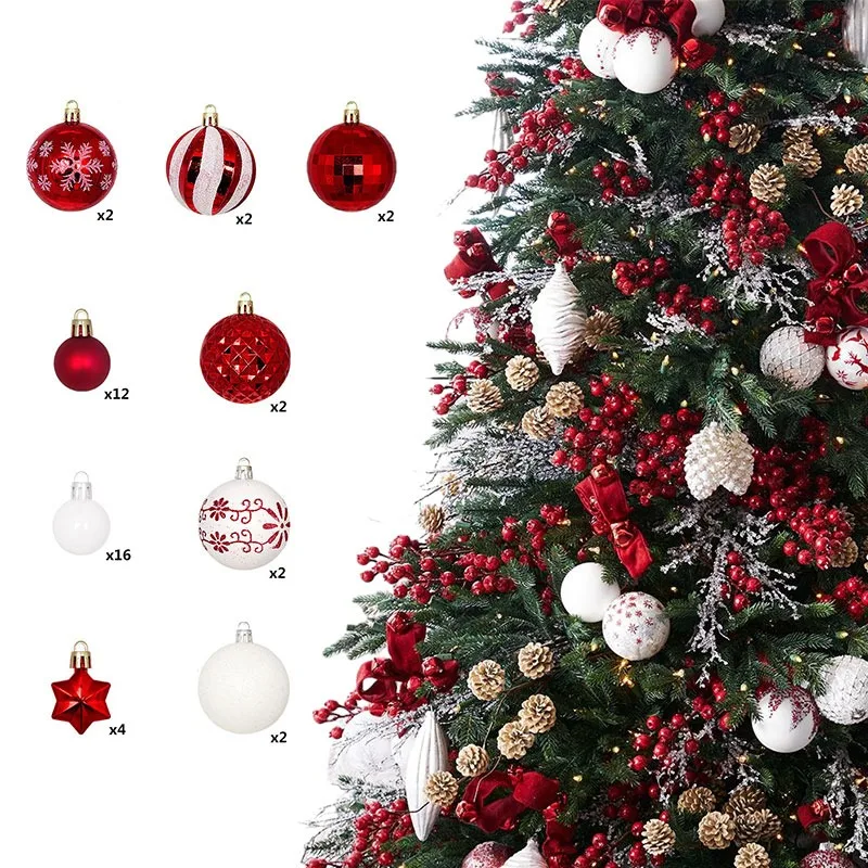 44PCS Mixed Christmas Ball Ornament White Gold Xmas Tree Hanging Bauble Pendants Christmas Decorations For Home Navidad Noel
