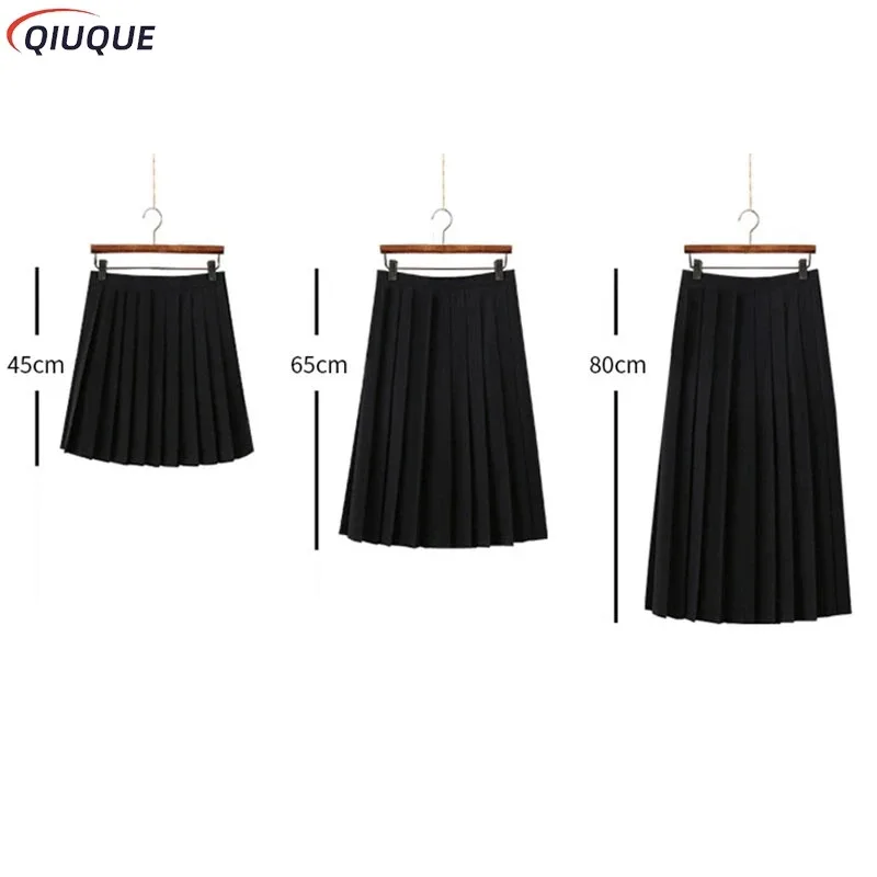 

Black / Dark Blue Women Pleated Skirts Short Long Girl Women Summer High Waist Japanese JK Skirts Fashion Student Uniform Skirt