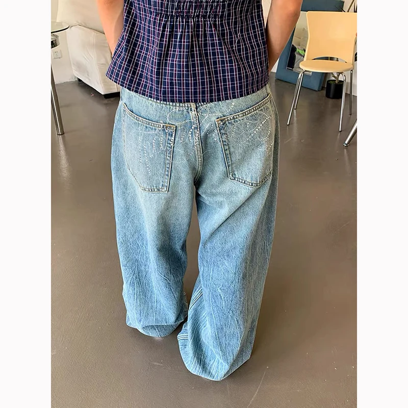 

ZHIZOU 2025 Autumn High Waist Women's Blue Jeans American Vintage Streetwear Y2K Wide Leg Jean 2000s Trouser Baggy Denim Pants