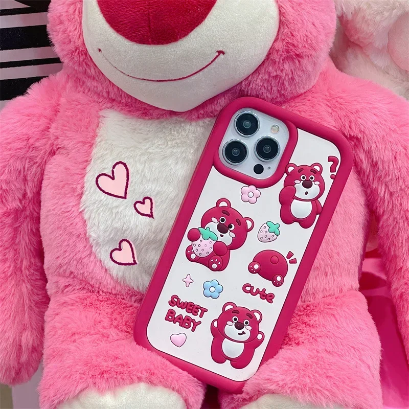 Toy Story Lotso Strawberry Bear Anime Phone Case For iPhone 15 14 13 12 11 Pro Max Case Cute Cartoon Sweet shockproof Soft Cover