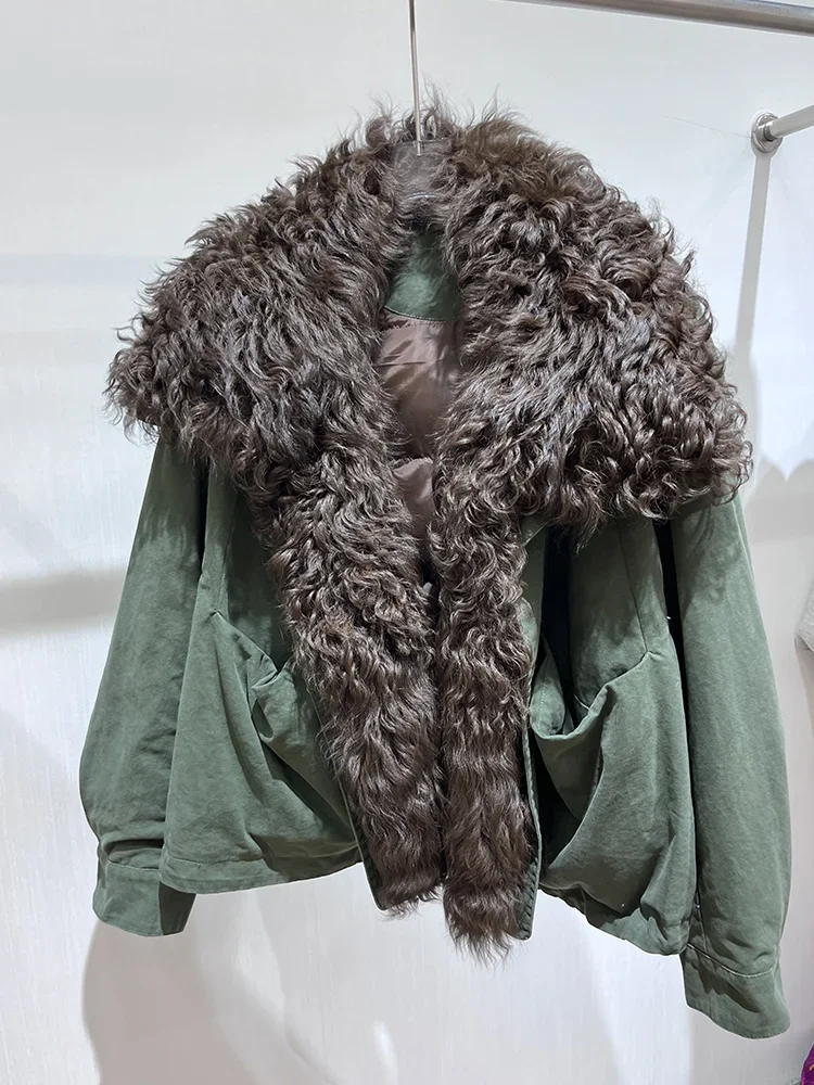 

Real Mongolian Fur Collar Reality Fur Jacket White Goose Down Coats Women Outwear Female 2025 New Winter Autumn Puffer Jacket