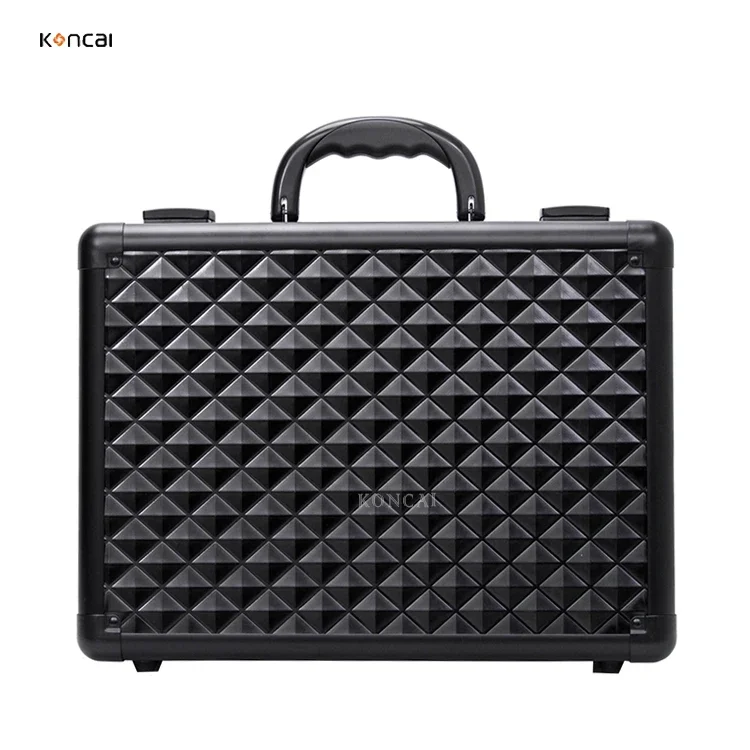 KONCAI professional aluminum make up suitcase travel cosmetic organizer portable beauty box makeup storage case with mirror LED