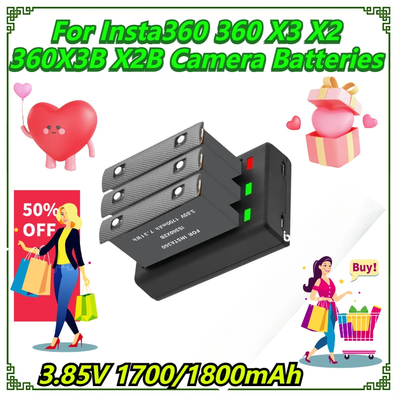

3.85V 1700/1800mAh For Insta360 360 X3 X2 360X3B X2B Camera Batteries