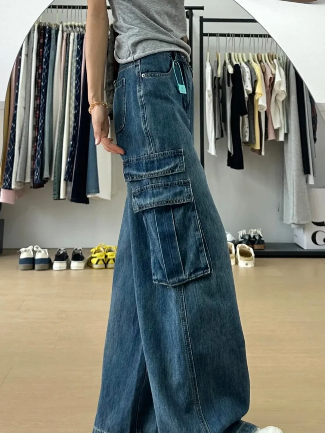 Cintura alta perna larga jeans feminino outono americano retro faca casual solto ajuste calças jeans plus size senhoras jeans