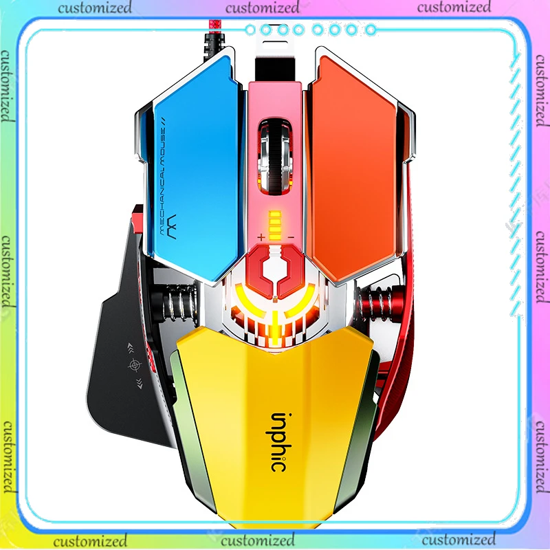 

Wired Mouse PG6 Metal Armor Shape Mechanical Mouse RGB Light Effect 8 Key Hardware Macro Programming Esports Game Mouse