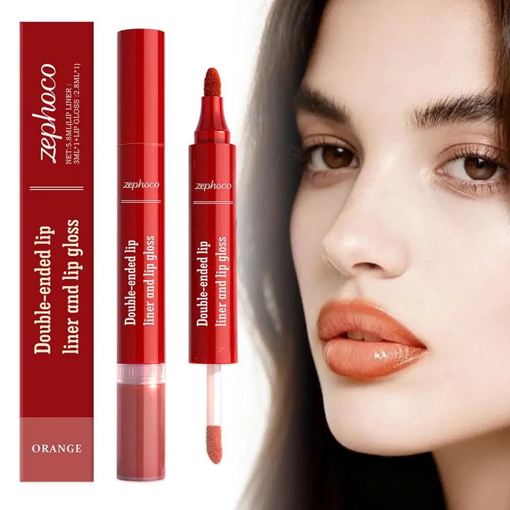 Penna per lucidalabbra liquido a doppia testa Olio per contorno labbra 2 in 1 Smalto per labbra Idratante a lunga durata Labbra rimpolpanti Trucco per macchie
