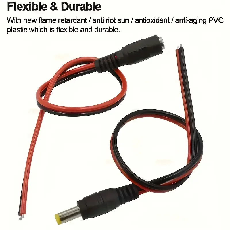 3 Pairs 12V DC5521 Male & Female Connectors  – Soldered-End Cables, Copper Contacts, PVC Insulation for DIY Wiring