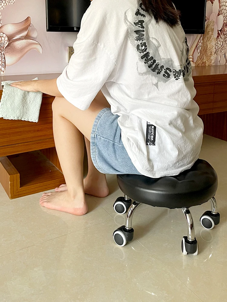 Children's Toddler Pulley Low Stool Small Stool with Universal Wheel Household Beauty Sewing Shoes Changing Floor Movable Baby