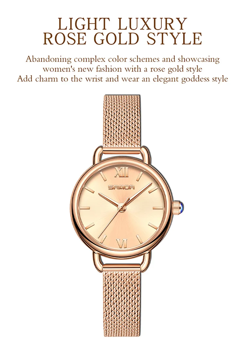 Sanda jam tangan Analog wanita, arloji Dial bulat tahan air Quartz gerakan bisnis 1118 2023