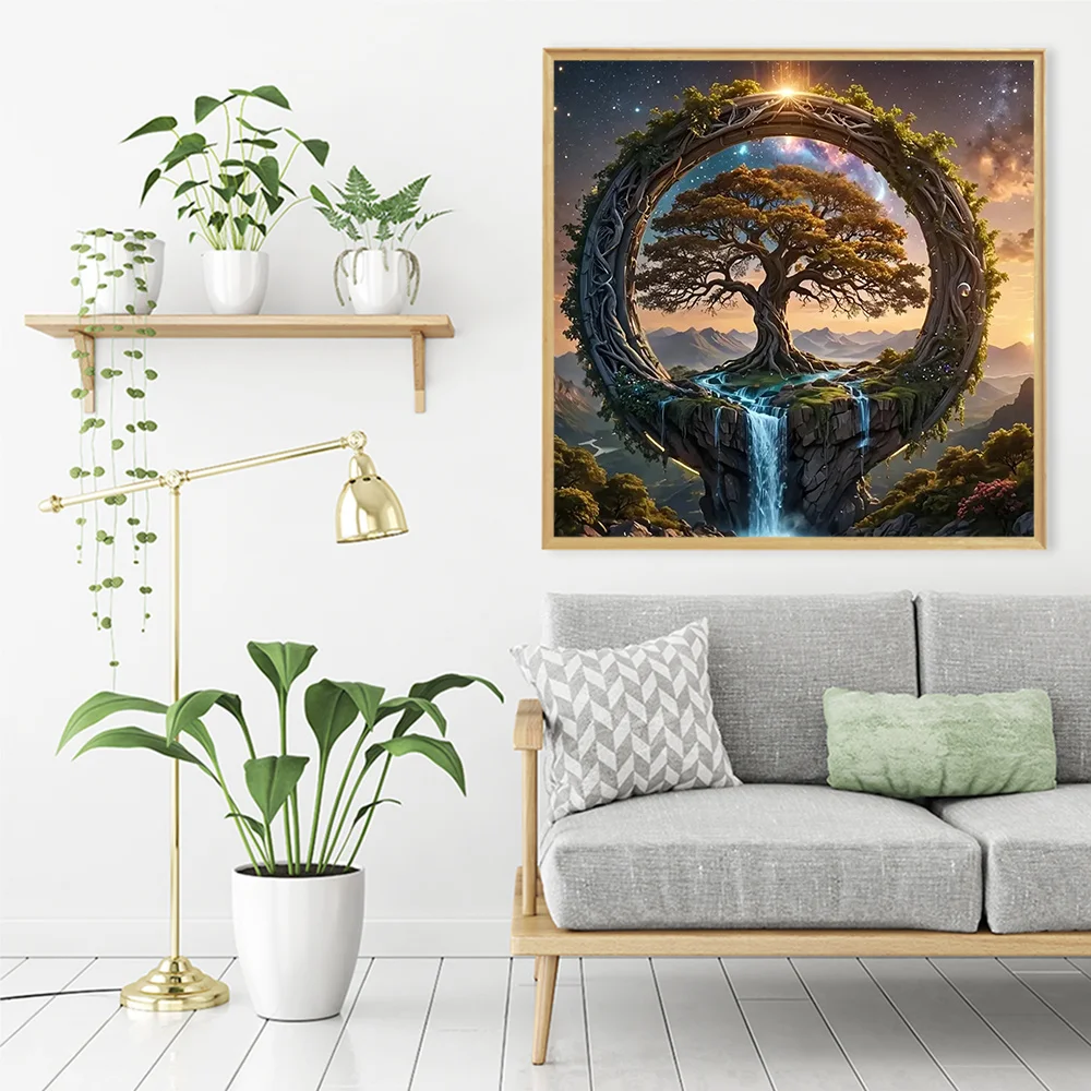 Huacan DIY Diamond Painting Landscape Waterfall Craft Kit Full Mosaic Scenery Tree Modern Home Decoration Handmade Holiday Gift