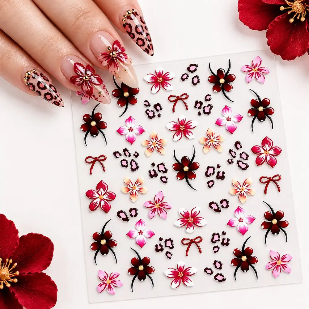 1Pc New Arrival 5D Sakura Flower Nail Art Stickers Embossed Self Adhesive Floral Decals Sliders for Acrylic Nails Manicure