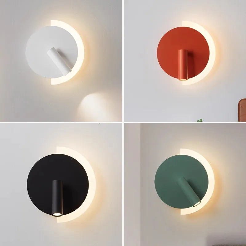 

Minimalist master bedroom bedside small spotlight with switch reading background wall rotatable modern bedroom wall light home