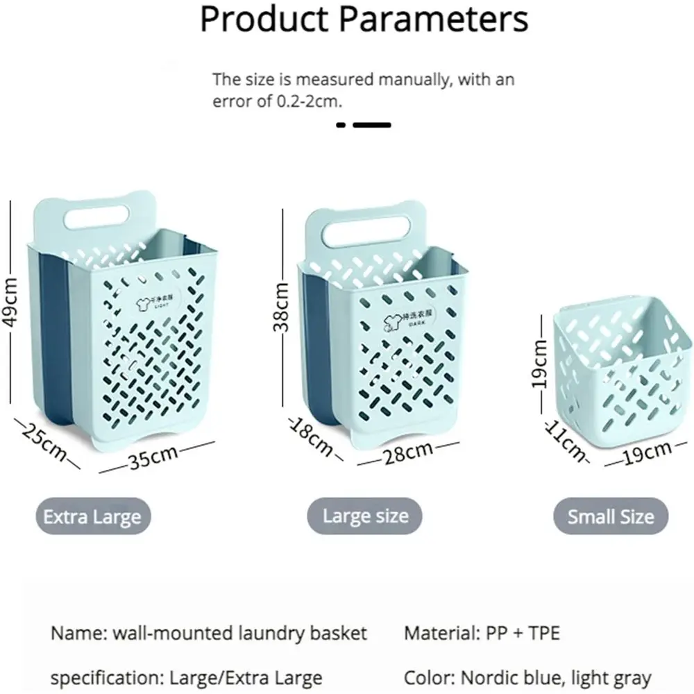 Wall-mounted Collapsible Laundry Basket, Tall Plastic Hamper or Dirty Clothes, Punch-ree Storage Bins with Sot Handle, or Organi