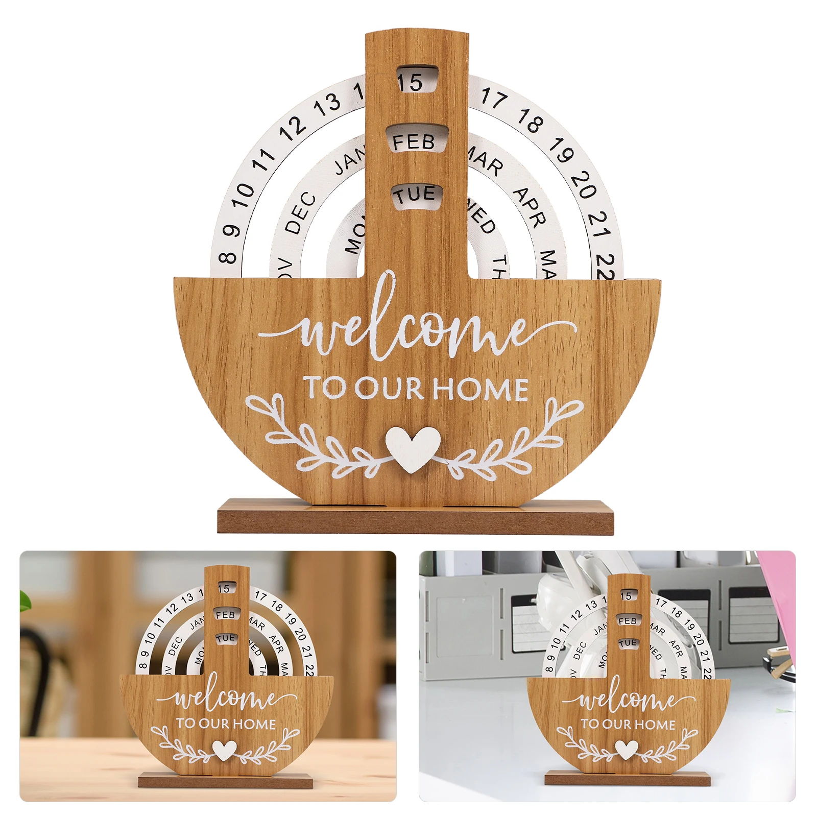 

Wooden Perpetual Calendar Creative Home Office Desk Decor Manual Rotate Day Month Week Frame Shovel Style Long Lasting Proper