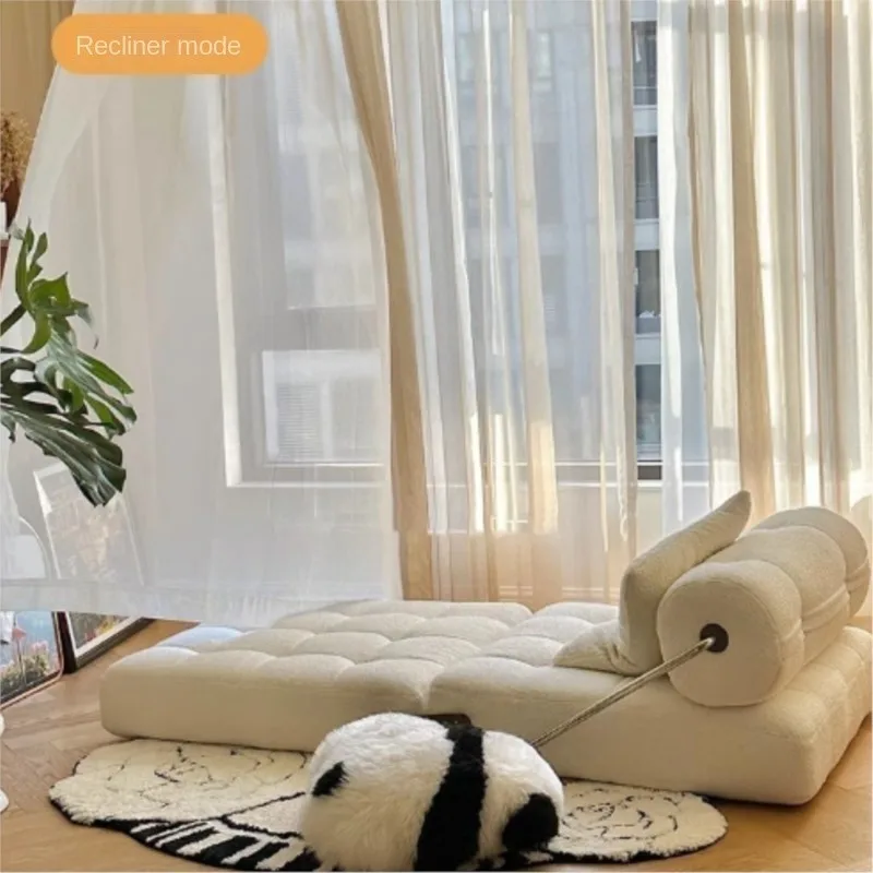 

Cream Style Lamb Fleece Leisure Folding Sofa Bed Fold Dual Use Single Small Unit Living Room Balcony Leisure Sofa Lazy Sofa