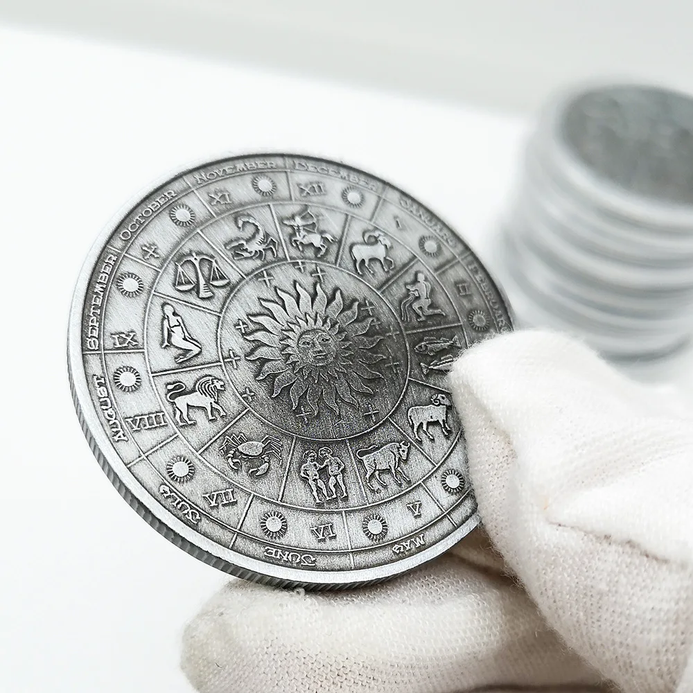 Ancient Silver Commemorative Coins 12 Signs of The Zodiac Lucky Coins Gemini Collectible Coins