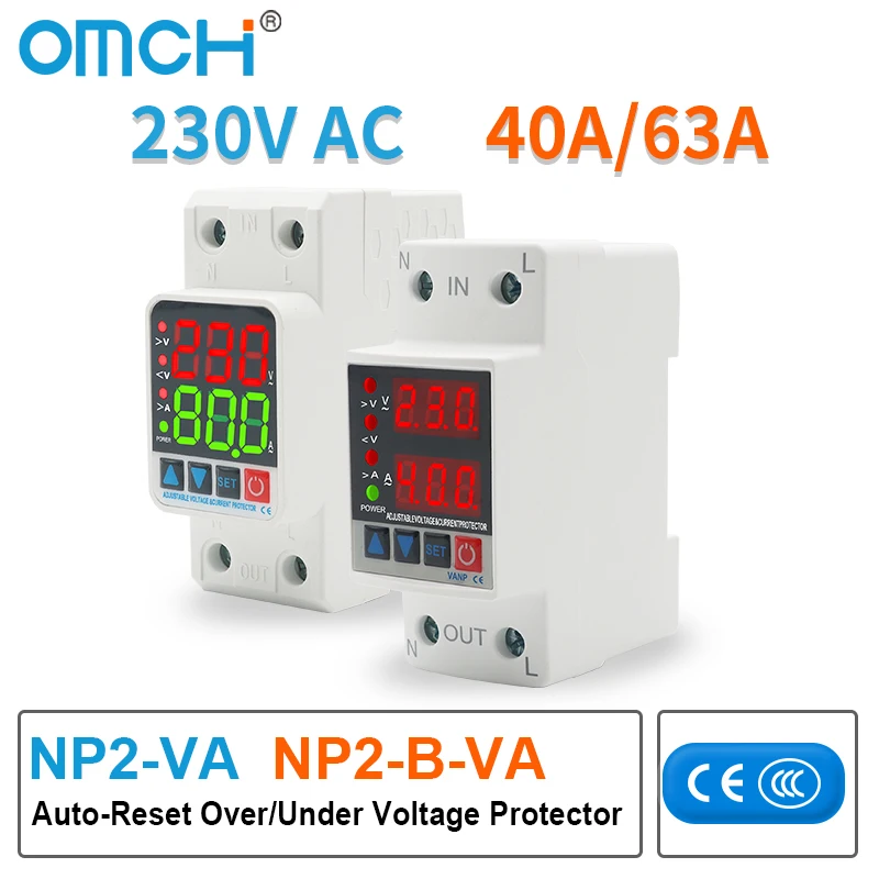omch-rail-din-double-affichage-reglable-40a-63a-230v-ac-recuperation-automatique-sur-relais-de-protection-de-limite-de-sous-tension