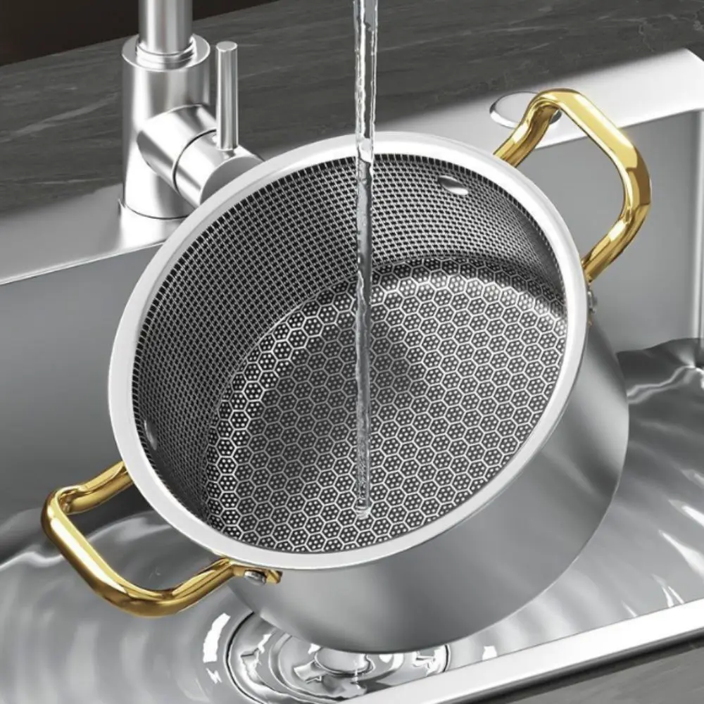 Honeycomb Bottom Stainless Steel Soup Pot with Glass Lid Thickened Non-stick Pot Double Handle Slow Cooker Induction Cooker