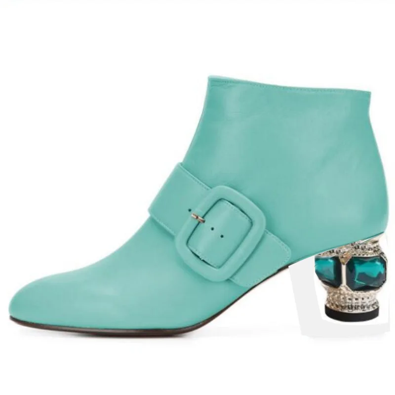 

SHOFOO shoes Sexy women's high heels boots. About 5.5 cm heel height. Crystal heel. Ankle boots. Buckle decoration. size:34-45