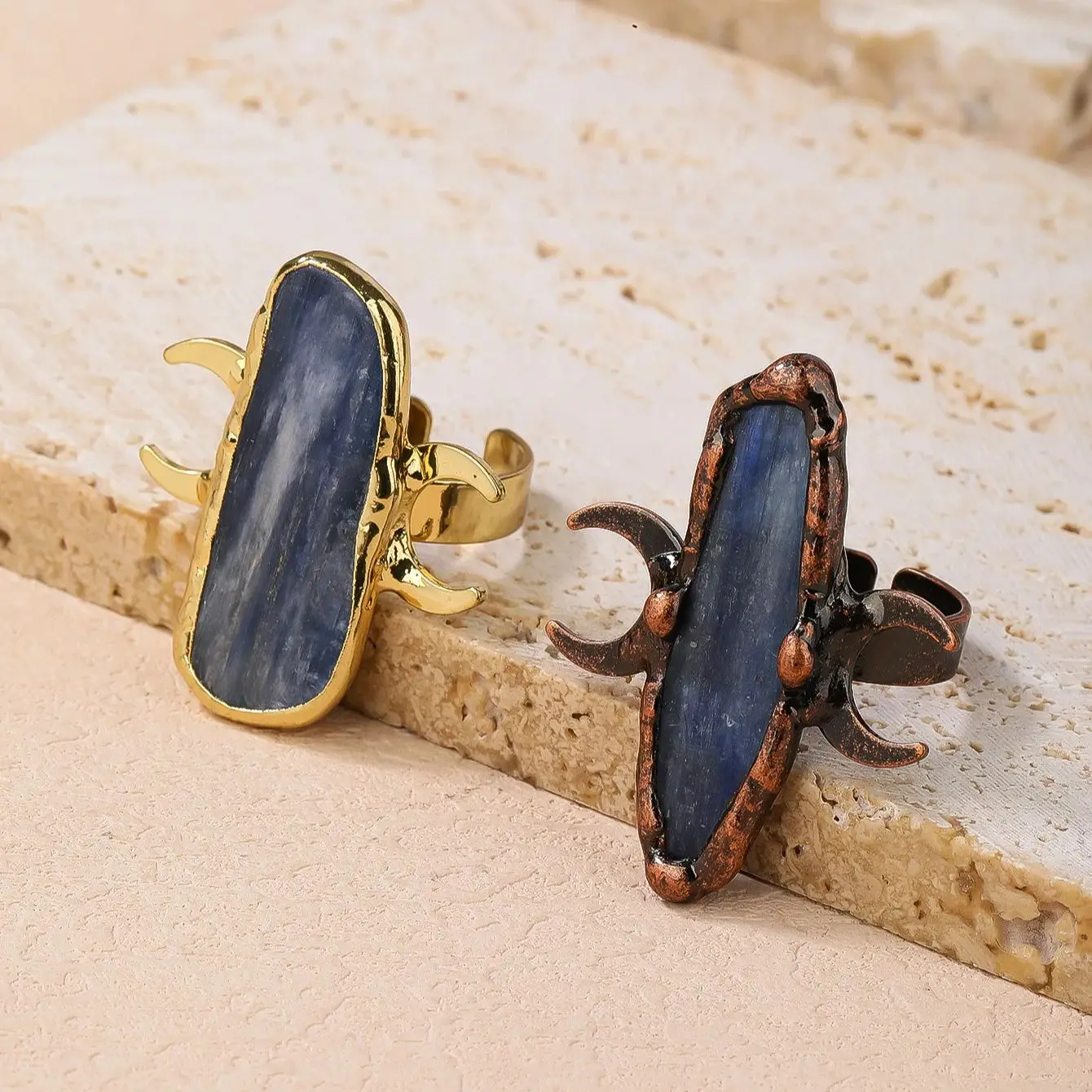 YEEVAA Blue Kyanite Rings Healing Moon Charm Open Rings Vintage Jewelry for Women Birthday Gifts