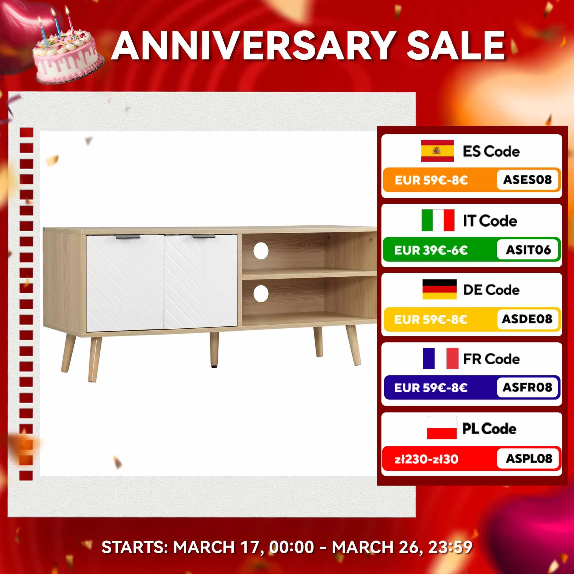 Mobile TV HOMCOM con 2 ante 2 ripiani TV 46 110x39x48,8 cm