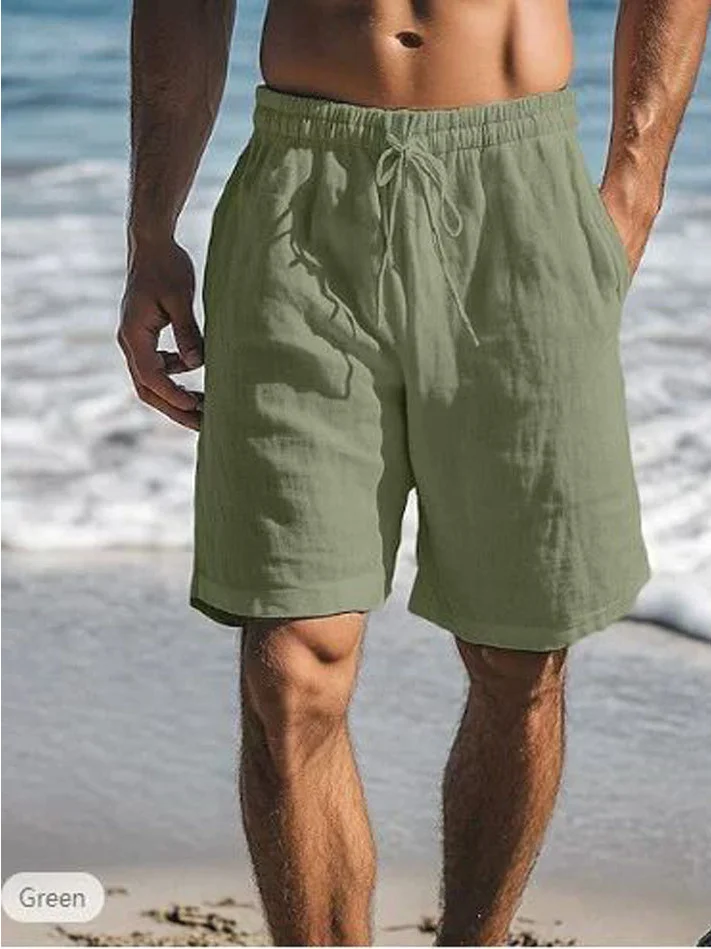 

Мужские повседневные хлопковые льняные шорты, дышащие, летние, пляжные, для отдыха, со средней посадкой, прямые, для активного отдыха