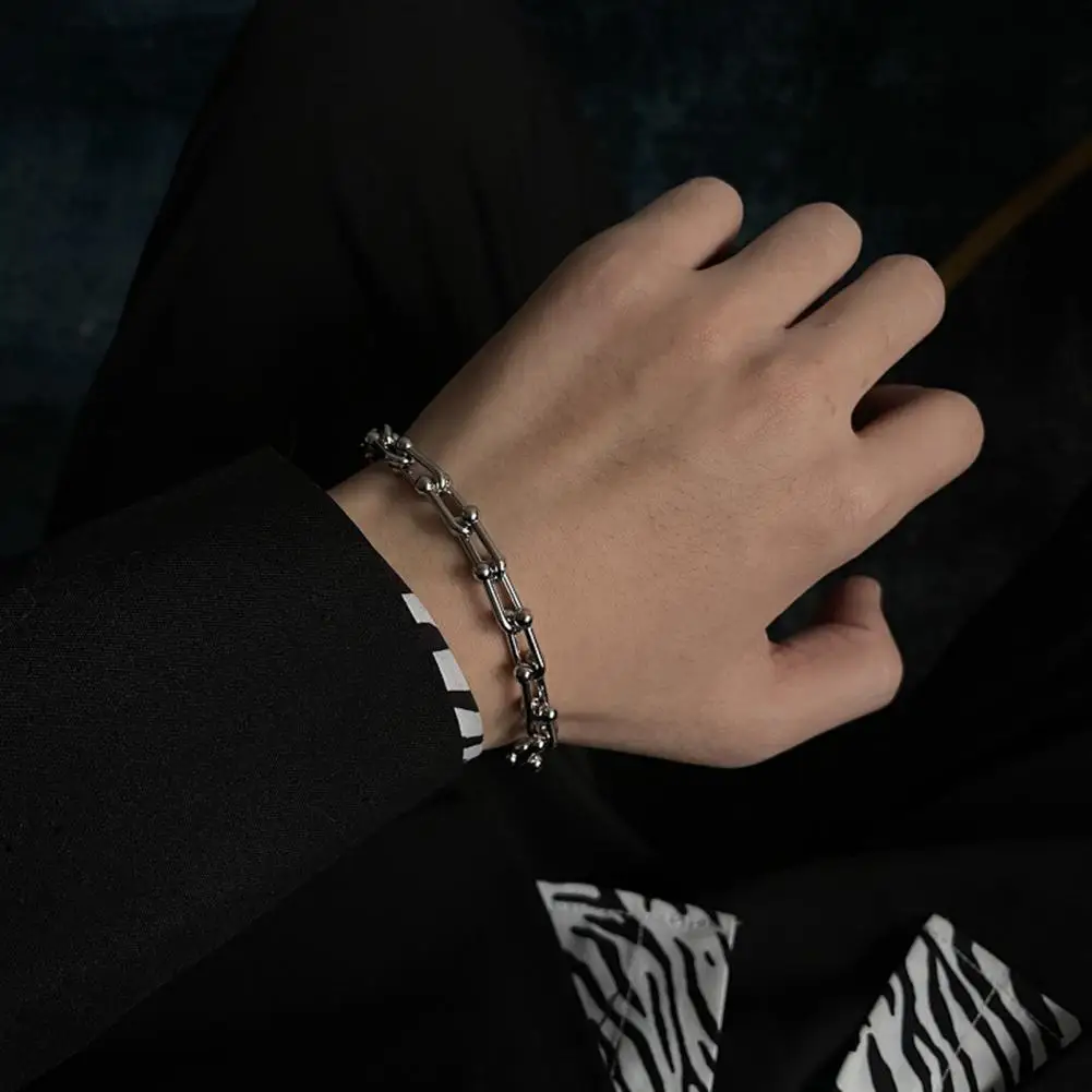 Men Bracelet Men's Thick Hollow Chain Bracelet with Lobster Clasp Polished Stainless Steel Punk Jewelry Twisted Street Club