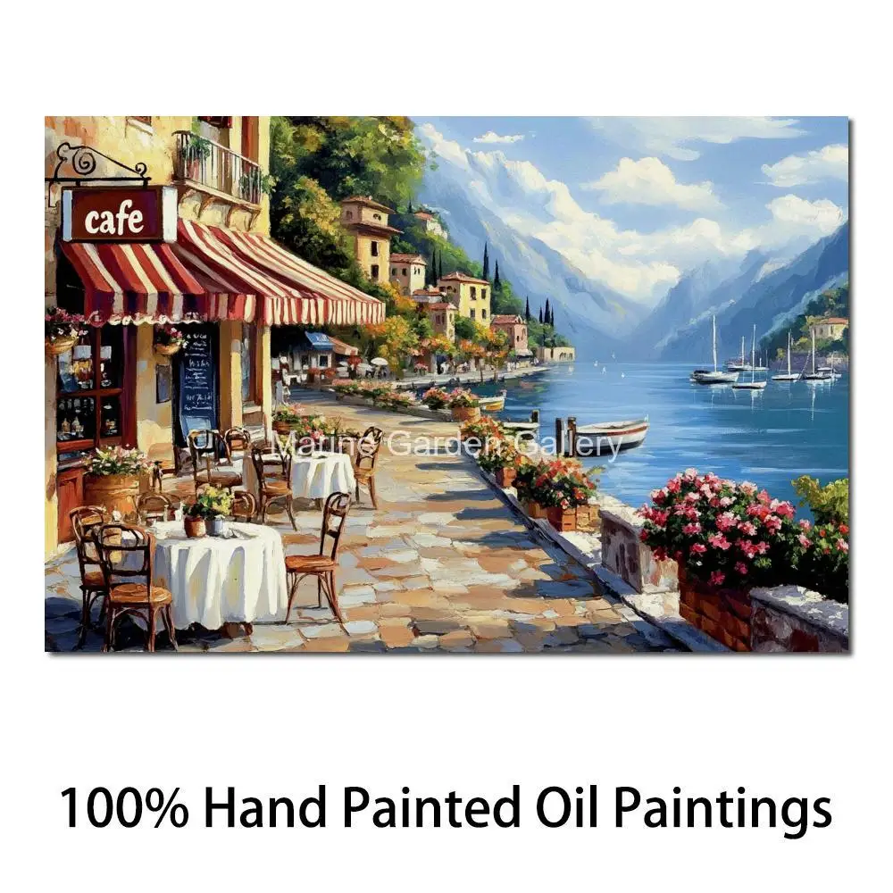 

Mediterranean Coastal Landscape Art Oil Painting On Canvas Handmade Realistic Seascape Artwork Modern Restaurant Bar Decor Large