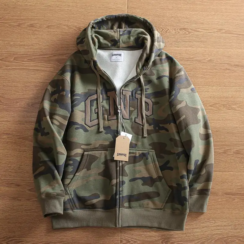 

Thiened Fce Hoodie Sweatirt Men's Autumn Casual Embroidered Loose Camouflage Hooded Zipper Warm Cotton Waed Letter S...