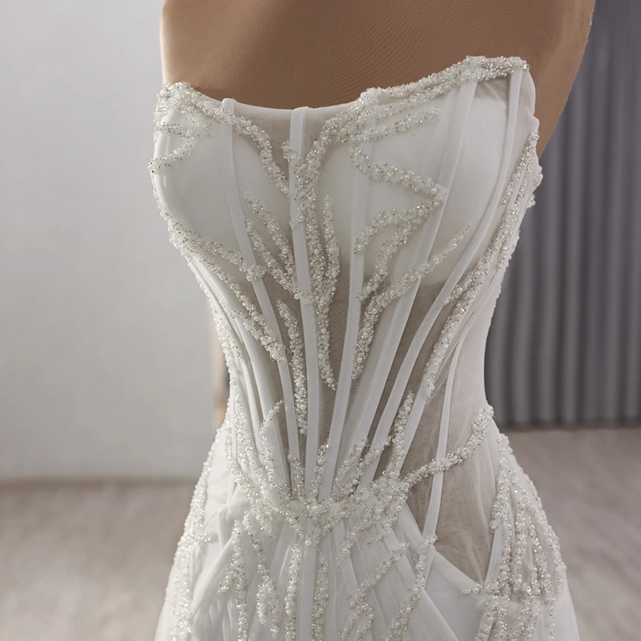 โรซี่เมย์-ชุดแต่งงานทรงเอประดับลูกปัดและเลื่อมสุดเซ็กซี่ ชุดเจ้าหญิงผ้าซีทรูสำหรับเจ้าสาวที่สง่างาม ชุดเดรสผู้หญิงตามเทรนด์