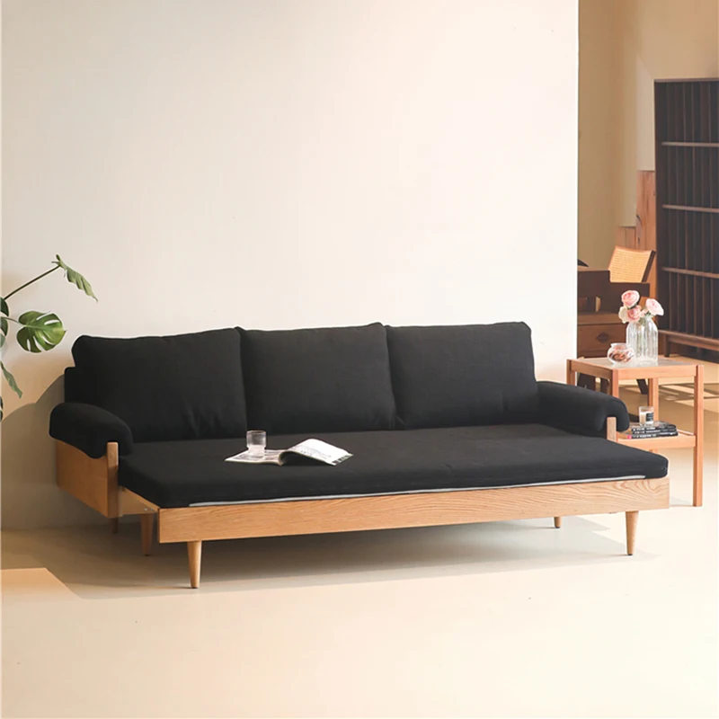 Nordic cream style small apartment three-person fabric sofa, casual Japanese simple sofa