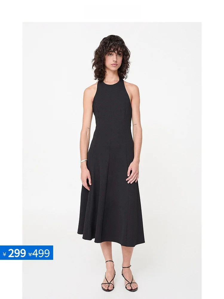 

Elegant Long A-Line Midi Dress Mango Women's Sleeveless round Neck High Waist Polymide Polyester Fiber Casual Summer Dress