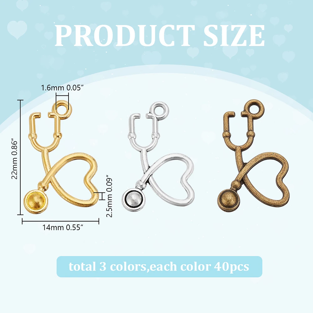 120 Pcs Stethoscope Pendant Vintage Doctor Nurse Medical Style Vintage Charms for DIY Craft Necklace Bracelets Earring Keychain