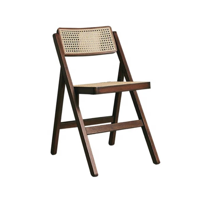 Nordic Portable Solid Wood With Rattan Seat And Back Folding Event Chair Wood Folding Chair