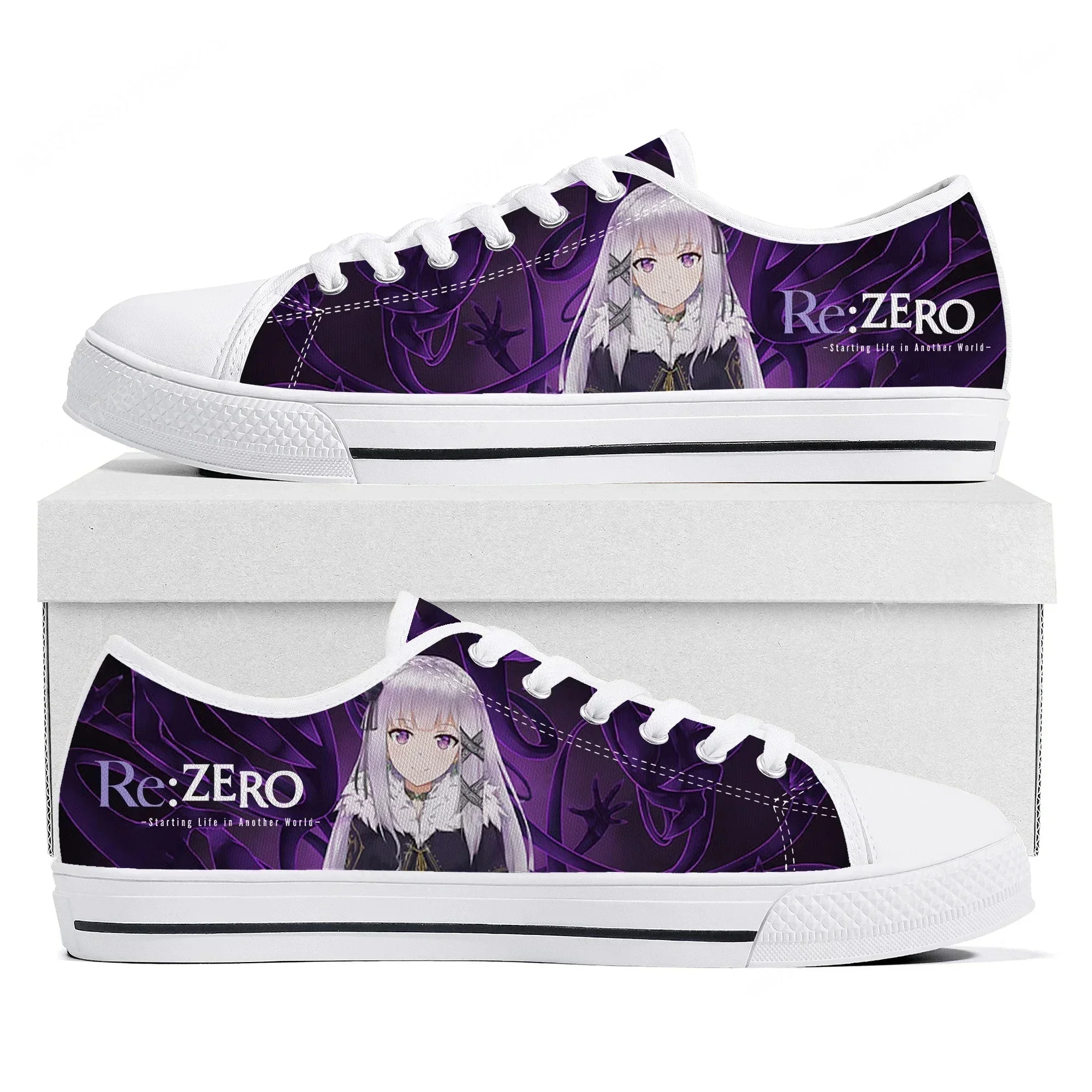 Re:Zero Low Top Sneakers Womens Mens Emilia High Quality Canvas Sneaker Couple Anime Comics Manga Custom Made Shoes