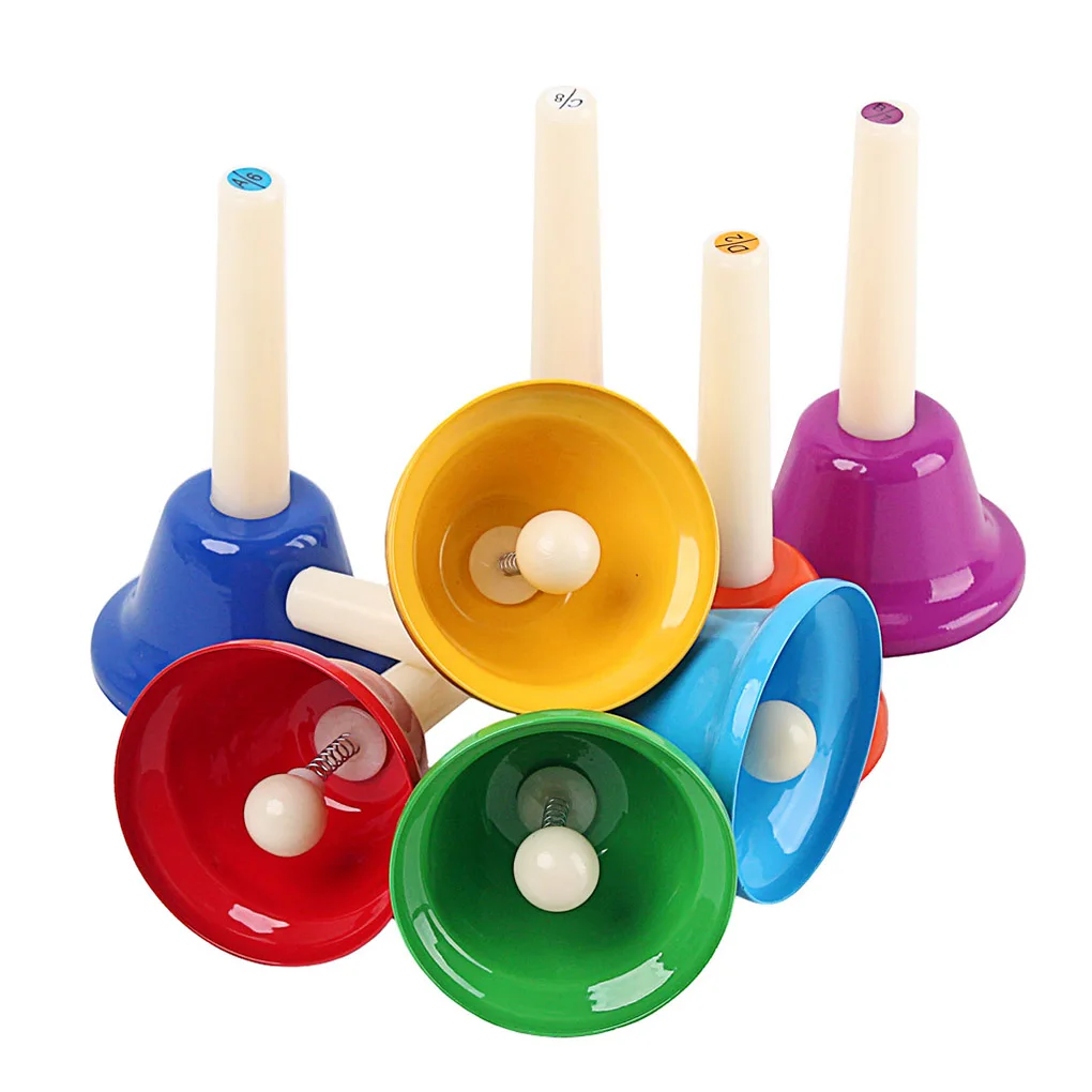 Musical Toy Waterproof Reusable Bright Handbells Percussion Instrument Accessories 8-Note Hand Bell Children Early Education