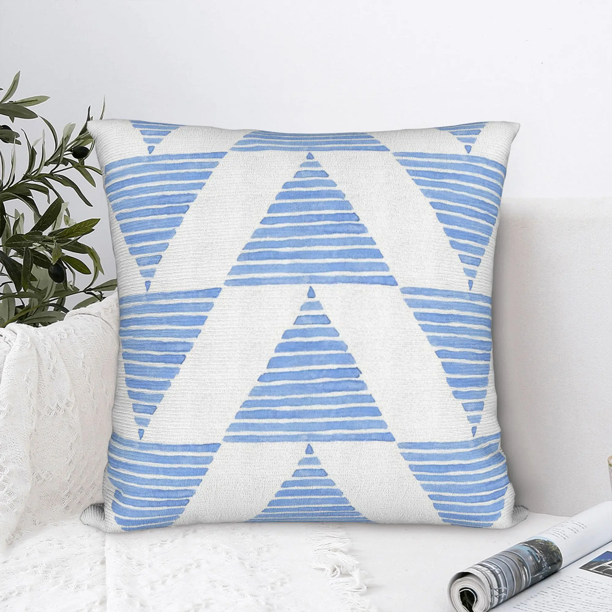 Triangle Mirror in Blue Square Pillow Cases Geometric Ink Blue Cushion Covers Custom Zipper Pillowcase for Living Room