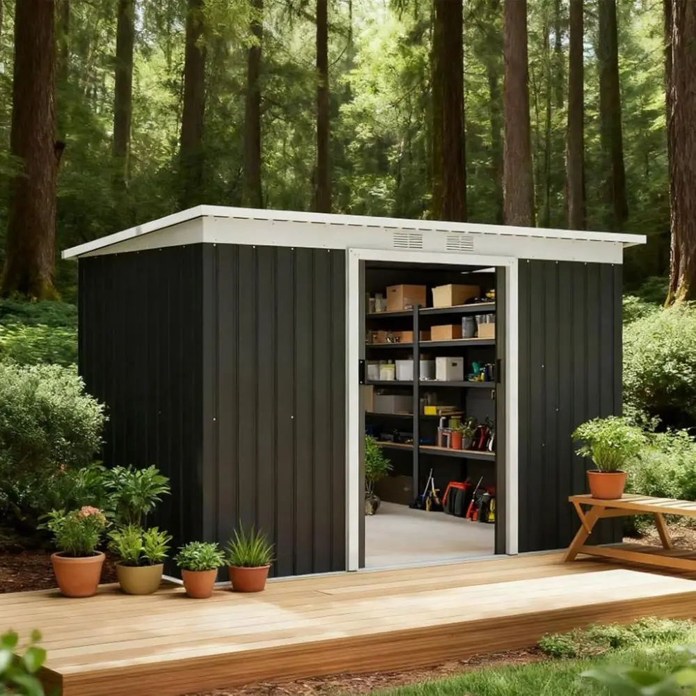 

Large Outdoor Metal Storage Shed with Ventilation and Lockable Door for Garden Tools and Patio (Gray)