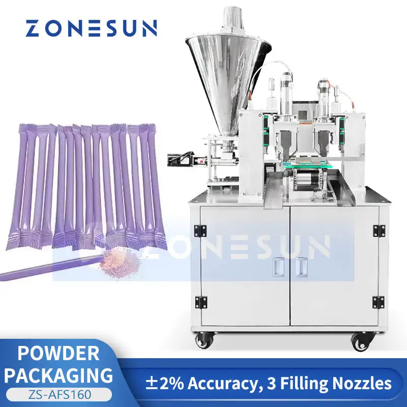 ZONESUN ZS-AFS160 Automatic Straw Powder Filling Machine 3 Nozzles Auger Pump Straw Dosing Packing Sealing Machine