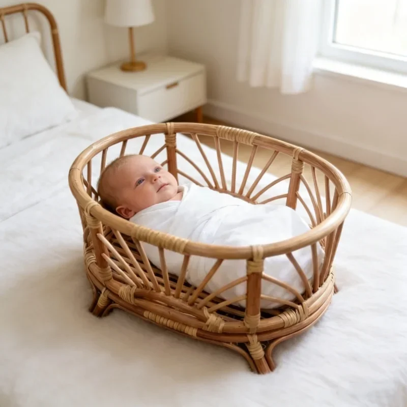 新生児写真撮影用ポーズアクセサリー-ヴィンテージ竹製椅子-ベビーベッド-ベビーベッド-男女兼用-赤ちゃん写真撮影用小道具-手作り用品