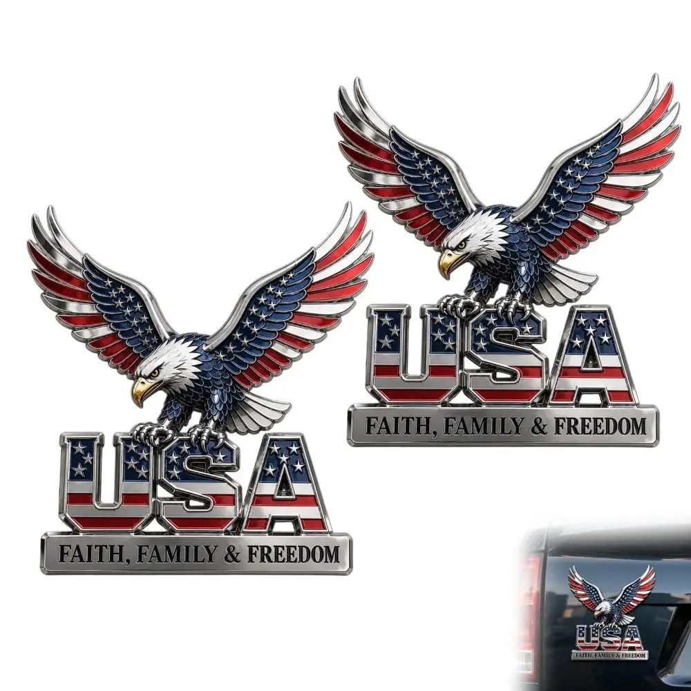 3D Raised Metal Design USA Faith Family Emblem Faith Family Freedom Slogan Durable Zinc Alloy Auto Badge