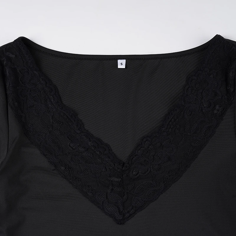 ملابس داخلية مثيرة مزخرفة بالدانتيل أنيقة أساسية ضيقة ورقبة على شكل حرف v وأكمام طويلة ثوب فضفاض للنساء موضة خريف وشتاء 2025 ملابس خروج للسيدات #6