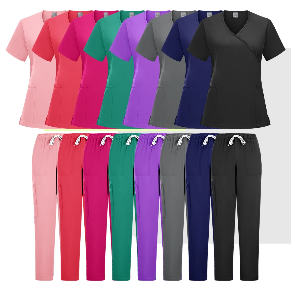 Women Scrubs Suits Surgical Tops Pants Multicolor Workwear Casual Jogger Clothes Hospital Doctor Nurse Uniform Medical Scrub Set