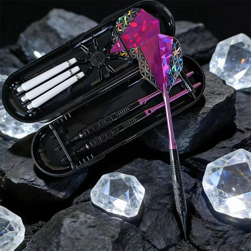 

Набор профессиональных дротиков для игры в помещении, 17 г, с пластиковыми наконечниками, фиолетовыми перьями и портативным чехлом, аксессуары для дартборда для игр в помещении