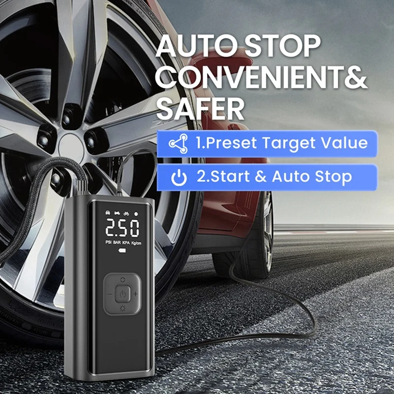 NCSMT Rechargeable Car Air Pump Tire Inflator Portable Compressor Digital Cordless Car Tyre Inflator Wireless
